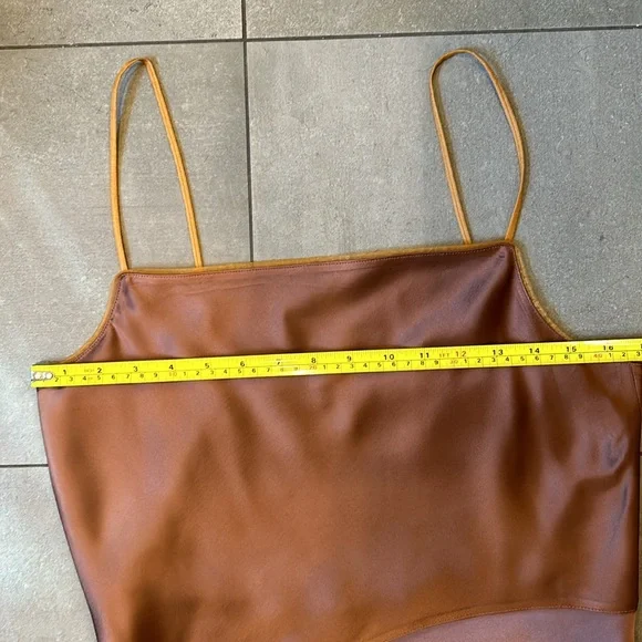 Helmut Lang Asymmetrical Brown Satin Sleeveless Blouse - Picture 6 of 12